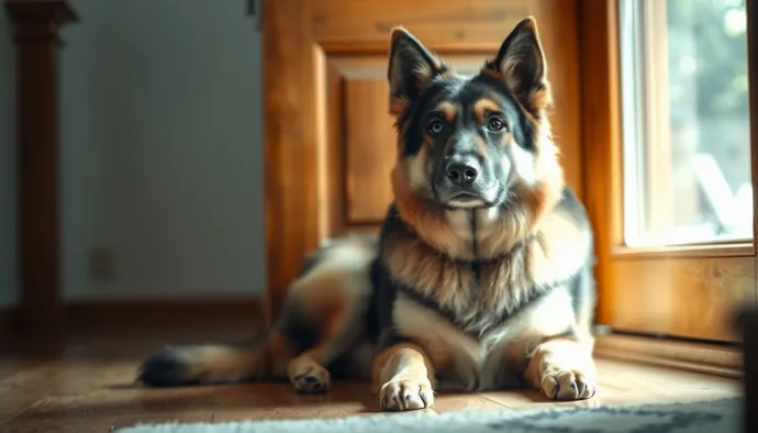 Köpek kapı önünde oturarak misafiri sakin şekilde bekliyor
