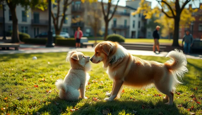 Yavru köpeğin kontrollü bir park ortamında pozitif sosyal etkileşim deneyimi