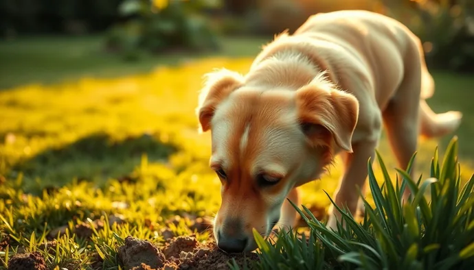 Köpeğin bahçede toprak koklarken görüldüğü sahne, arka planda çim alan