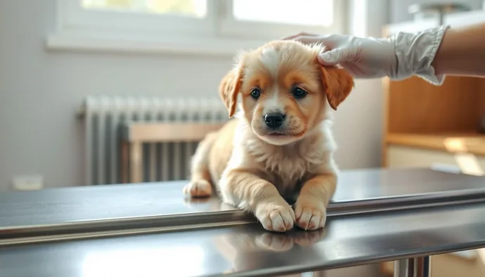 Yavru köpeğin veteriner muayenesinde pozitif deneyim yaşamasını gösteren sahne