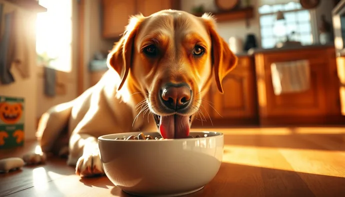 Labrador retriever yemeğini yerken — ırka özgü mama seçiminin önemi