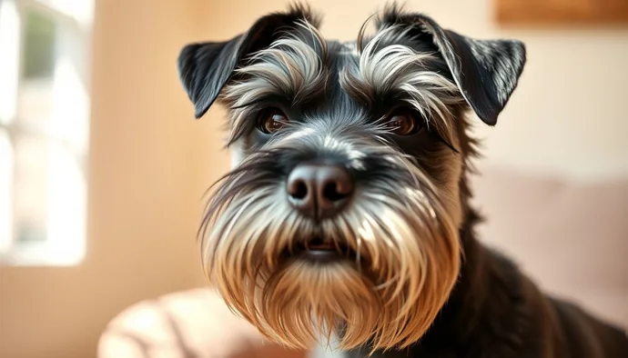 Miniature Schnauzer'ın karakteristik yüz yapısı: gür sakal ve belirgin kaşlar