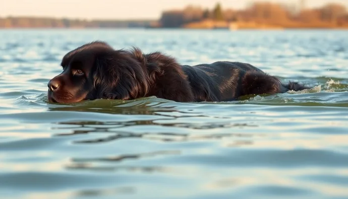 Newfoundland köpeği kontrollü yüzme sırasında eklem dostu egzersiz yaparken