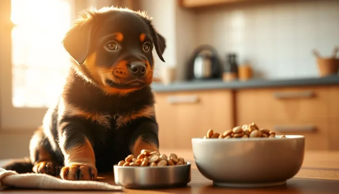 Rottweiler yavrusu kontrollü beslenme sırasında