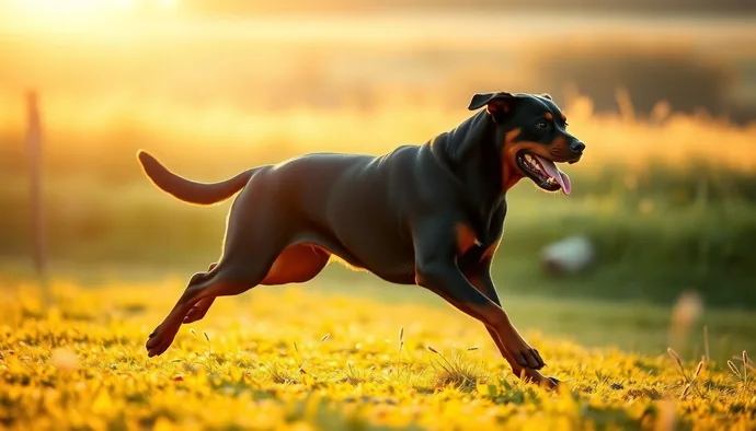 Yetişkin Rottweiler koşu aktivitesi sırasında - kas yapısı ve enerji seviyesi dengeli kullanım
