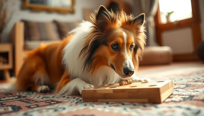 Sheltie, zekasını sergilemek için problem çözme oyunlarıyla meşguliyet halinde