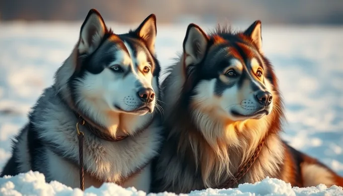 Sibirya Husky ve Alaska Malamute gibi kuzey ırklarının çift katman tüy yapısı - kış koşullarında karakteristik görünüm