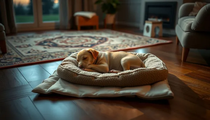 Yavru köpek gece uyku düzeni için hazırlanmış güvenli uyku alanı