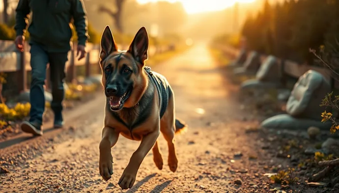 Alman Kurdu'nun kontrollü koşu seansında toprak yolda koşması