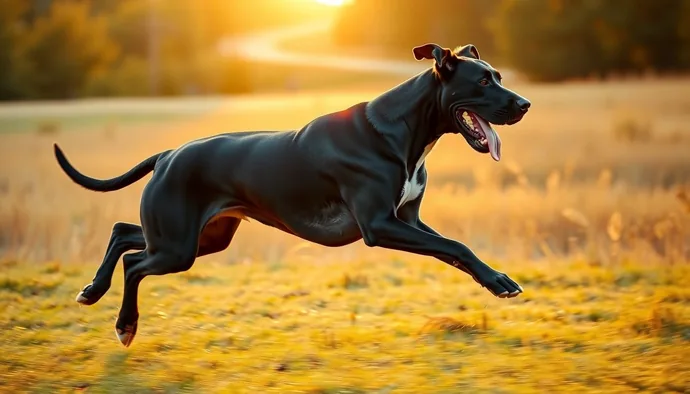 Büyük cinsi köpeğin serbest koşu sırasında enerjik hareket edişi