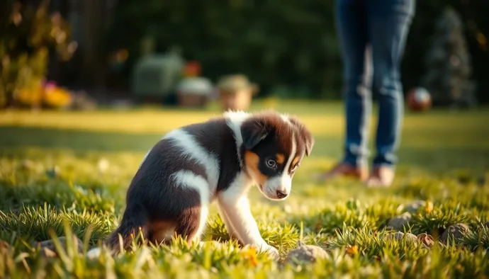 Border Collie yavrusu dışarıda çıkış yaparken, sahibi sessizce gözlemliyor