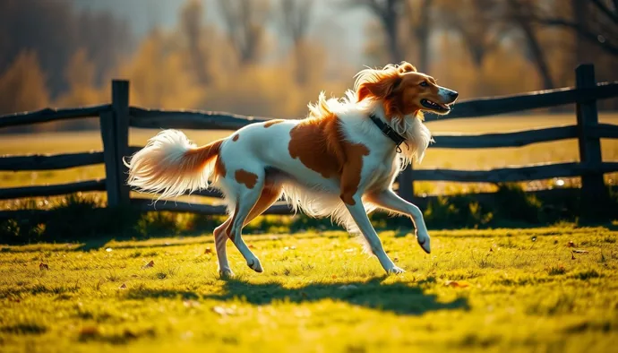 Borzoi'nin çitle çevrili güvenli alanda serbest koşması