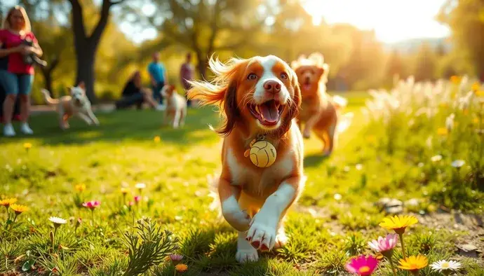 Cocker Spaniel köpeği parkta oynarken