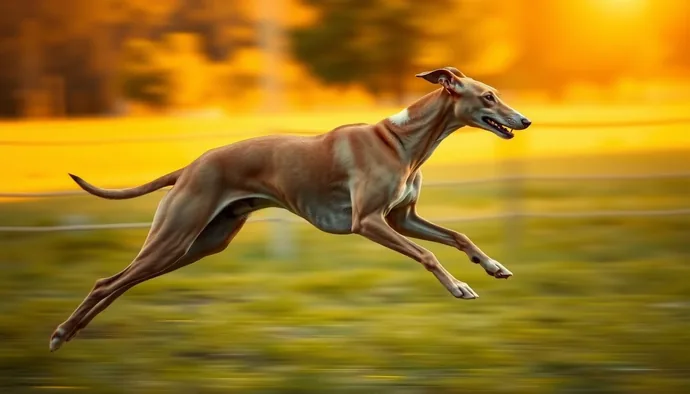 Greyhound'un açık alanda serbest koşu sırasında tam hızla ilerlediği an