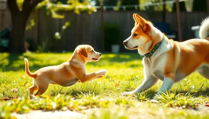 Yavru ve yetişkin köpeklerin eğitimde farklılıklarını gösteren bir sahne