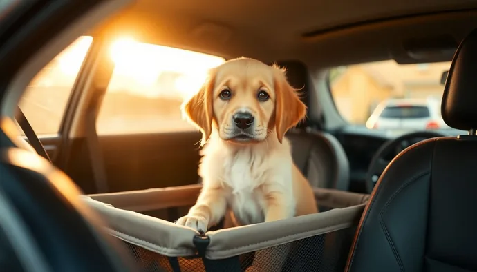 Yavru köpek taşıma çantasında güvenli şekilde araba eğitimine alışırken