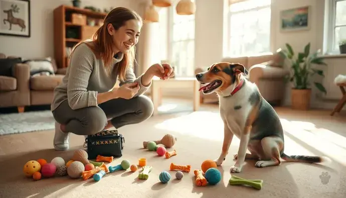Köpek eğitimi sırasında kullanılan ödül mamaları ve oyuncaklar