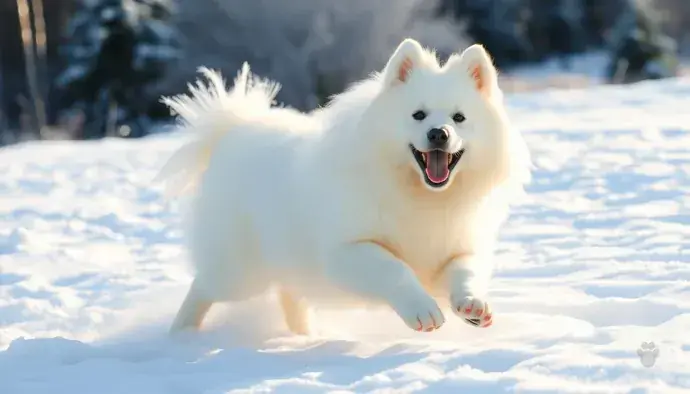 Samoyed köpeği soğuk iklimde