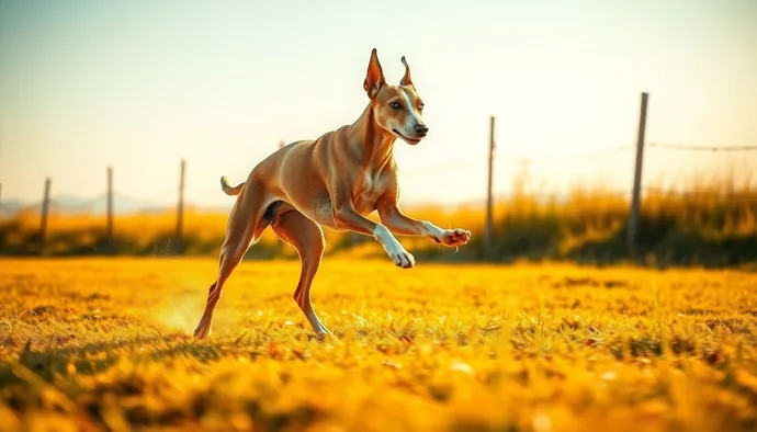 Whippet köpek açık alanda koşarken, kasları gerilmiş, hız anında