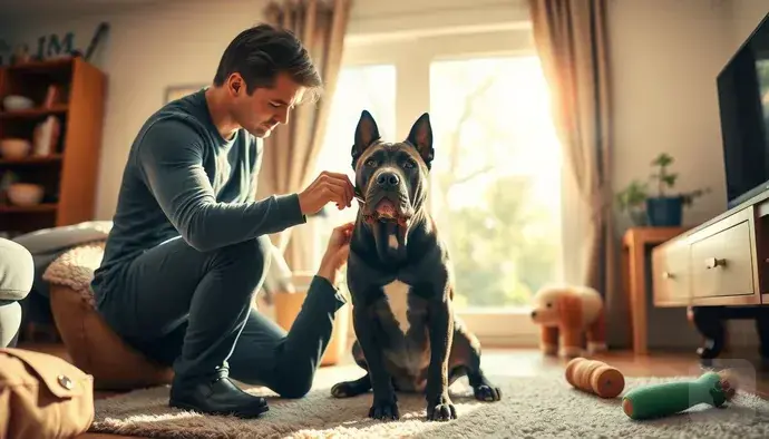 Cane Corso köpek cinsi için parazit önleme yöntemlerini açıklayan görsel