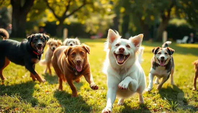 Köpek sosyalizasyonu esnasında farklı köpeklerle oynayan bir köpek