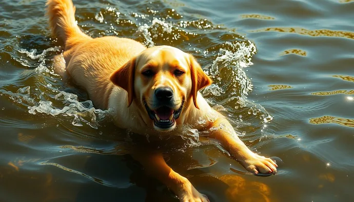 Labrador Retriever yüzme aktivitesi sırasında tüy dökümünü doğal olarak temizlerken