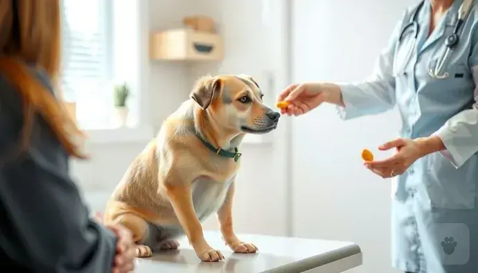 Kaygılı bir köpeğin veteriner muayenesi sırasında görüntüsü