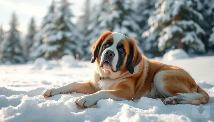 Soğuk iklimlerde rahat olan bir Saint Bernard köpeği