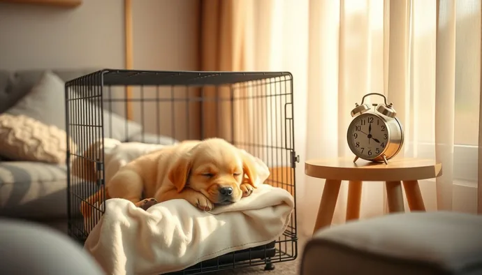 Yavru köpeğin kafes içinde uyku düzeni ve ticking saat kullanımı