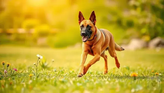 Belçika Malinois köpeği açık alanda koşarken