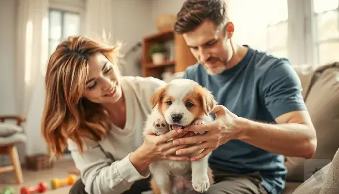 Yavru köpeklerin aşırı ısırma ve davranış bozuklukları nedeniyle veteriner desteği almasının önemini vurgulayan bir görsel